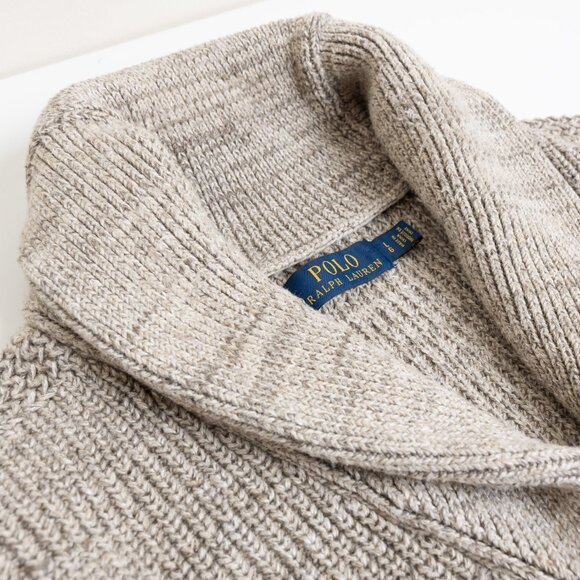 Polo Ralph Lauren Shawl Collar Cardigan Beige Large - Picture 5 of 12